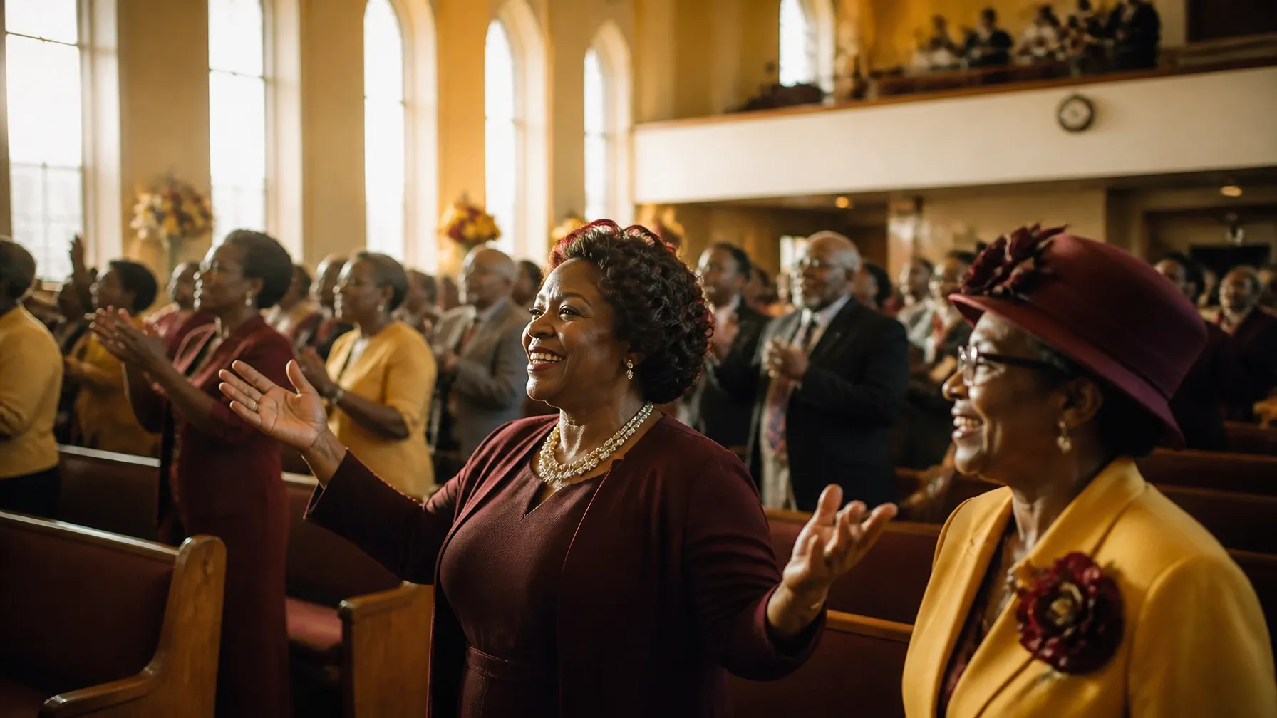 A joyful worship gathering in a welcoming church sanctuary